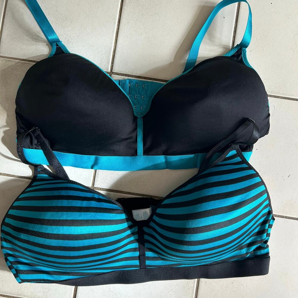 Just Be Bras-44D-set of 2. Black teal wireless lightly padded molded adjustable